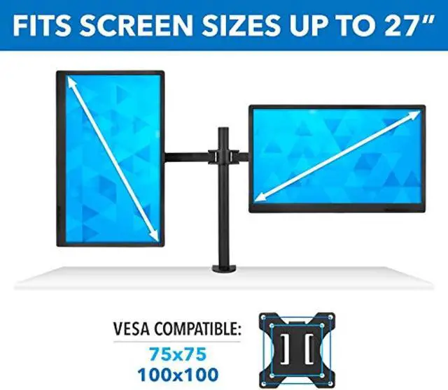 Alt view image 4 of 5 - Mount-It! Dual Monitor Mount | Double Monitor Desk Stand | Two Heavy Duty Full Motion Adjustable Arms Fit 2 Computer Screens 17 19 20 21 22 24 27 Inch | VESA 75 100 | C-Clamp and Grommet Bas (MI-2752)