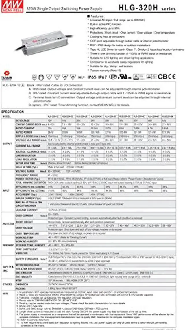 Alt view image 2 of 5 - [PowerNex] Mean Well HLG-320H-48B 48V 6.7A 321.6W Single Output Switching LED Power Supply with PFC (HLG-320H-48B)
