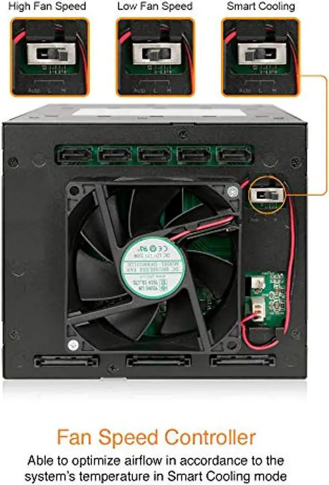 Alt view image 4 of 5 - ICY DOCK Tray-Less 5 Bay 3.5" SATA Hard Drive Hot Swap Backplane Cage in 3X External 5.25" Bay | FlexCage MB975SP-B R1 (MB975SP-BR1)