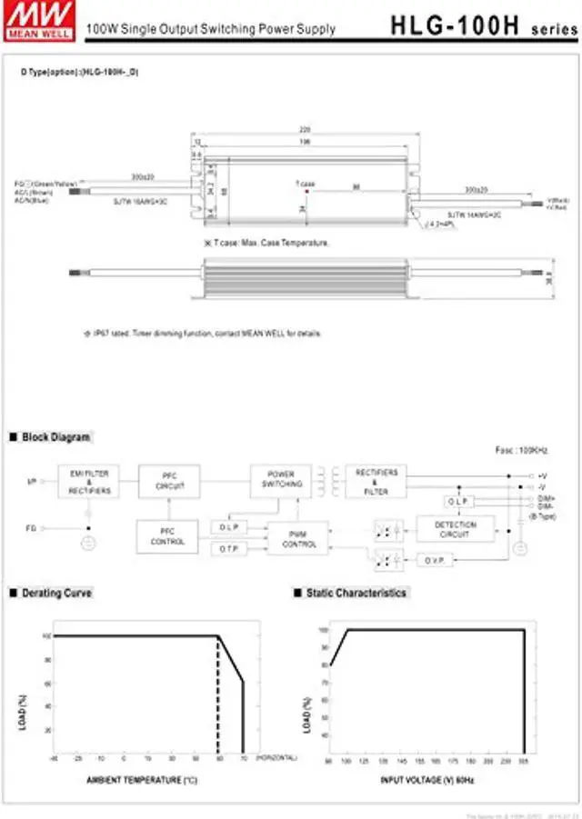 Alt view image 4 of 5 - LED Driver Single Output Switching Power Supply 54V @ 1.77A Model A, 100W (HLG-100H-54A)