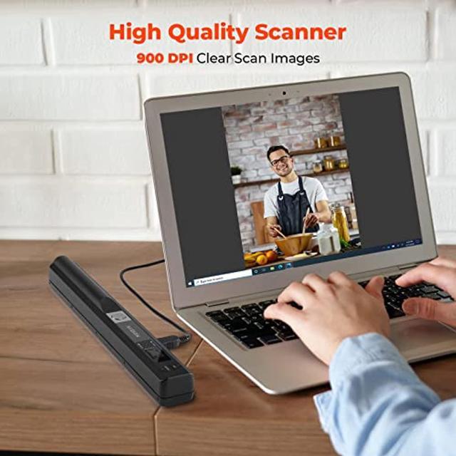 MUNBYN Portable Scanner, Photo Scanner for A4 Documents Pictures Pages  Texts in 900 Dpi, Flat Scanning, Include 16G SD Card, Wand Document Scanner