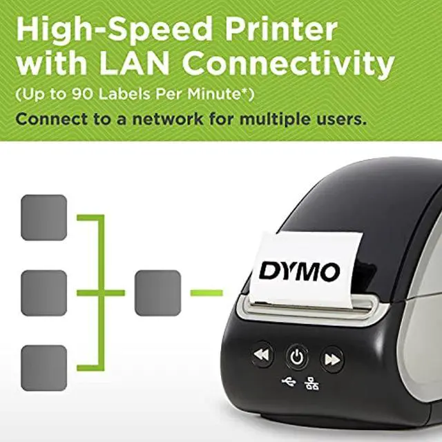 Alt view image 3 of 5 - DYMO LabelWriter 550 Turbo Label Printer, Label Maker with High-Speed Direct Thermal Printing, Automatic Label Recognition, Prints Variety of Label Types Through USB or LAN Network Connectiv (2112553)