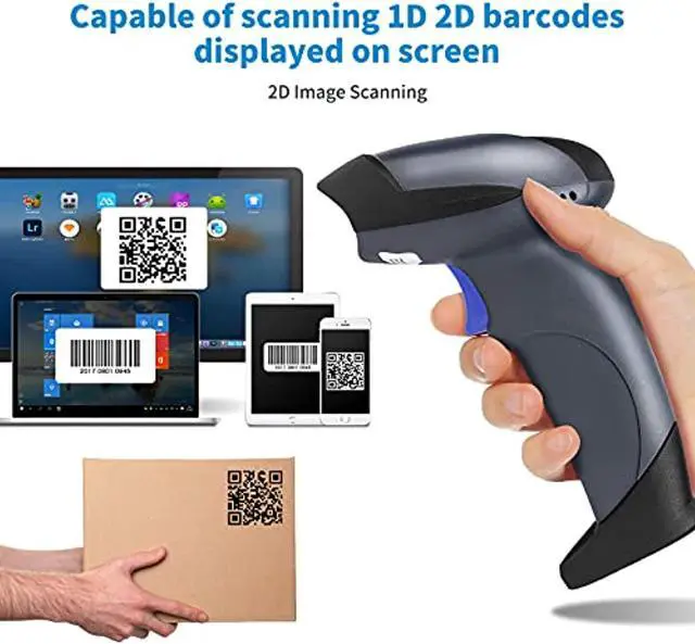 Alt view image 2 of 4 - NETUM Wireless 2D QR Barcode Scanner with Stand, 3 in 1 Bluetooth  and  2.4GHz Wireless  and  USB Wired Automatic Bar Code Imager Reader Handhold Scanner Gun Compatible for Laptops, Computers, Cashier