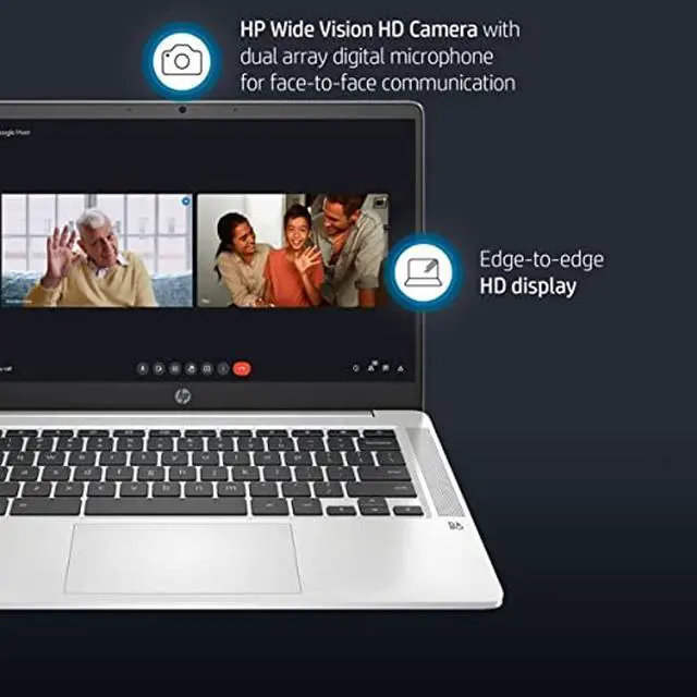 Alt view image 3 of 5 - HP Chromebook 14" 4GB LPDDR4, 64GB eMMC Flash Intel Pentium Silver N5030, Intel UHD Graphics 605, Chrome OS, Silver (14A-NA0131WM)