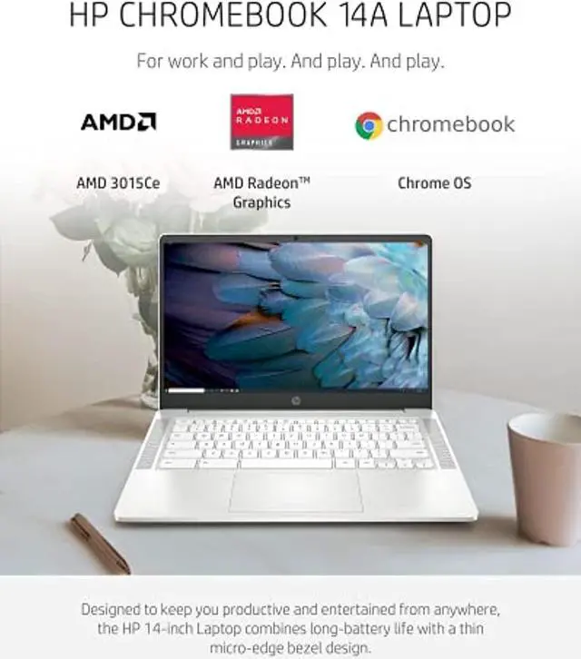 Alt view image 2 of 5 - HP Chromebook 14a Laptop, AMD 3015Ce Processor, 4 GB RAM, 32 GB eMMC Storage, 14-inch Micro-Edge HD Display, Google Chrome OS, Anti-Glare Screen, Long-Battery Life (14a-nd0021nr, 2021, C (3A8B2UA#ABA)