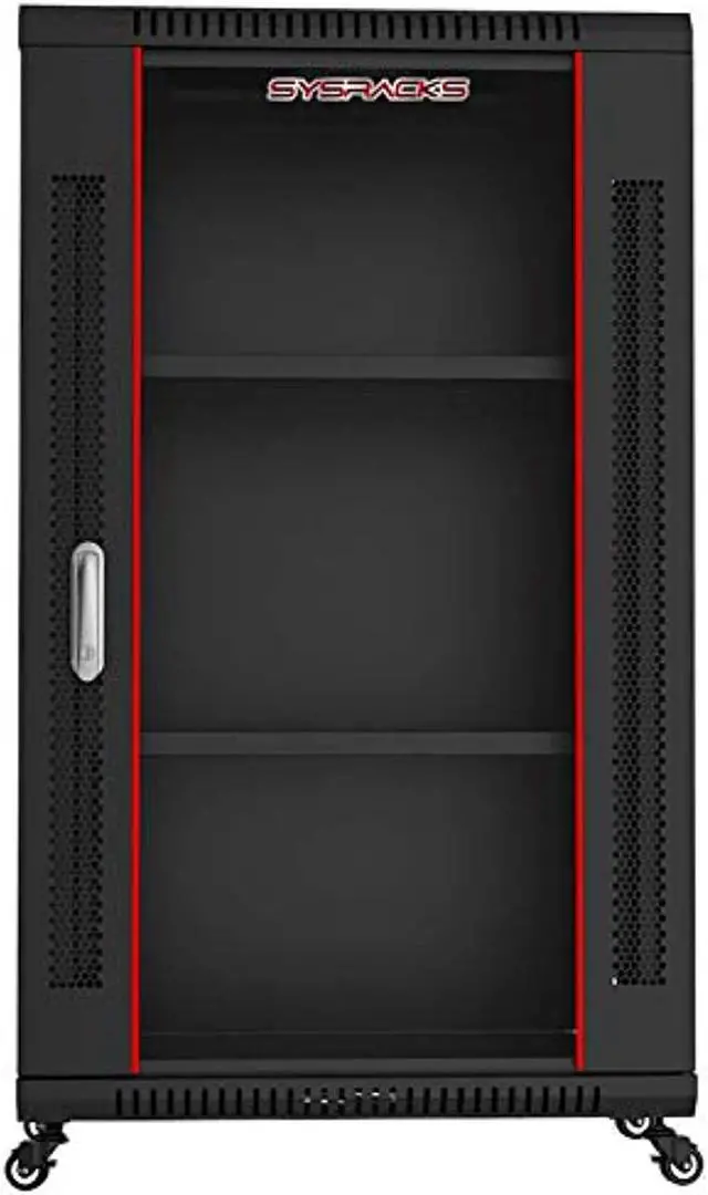 Alt view image 3 of 5 - Server Rack - Wall Cabinet - 18U Wall Mount Rack Enclosure with Fans - Audio Rack - Network Rack - 24 Inch Depth AV Cabinet - with Casters - PDU - Shelf - Locking Cabinet - Black Sysracks (4328519873)