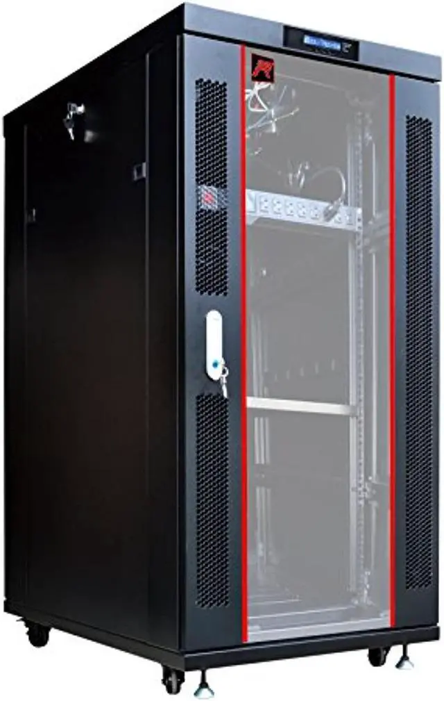 Alt view image 8 of 12 - Server Rack - Locking Cabinet - Network Rack - Av Cabinet - 27 U - Rack Mount - Free Standing Network Rack- Server Cabinet - Caster Leveler - Rack Shelf - Cooling Fan - Thermostat – PDU – 39-inch Dept