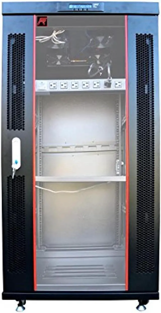 Alt view image 9 of 12 - Server Rack - Locking Cabinet - Network Rack - Av Cabinet - 27 U - Rack Mount - Free Standing Network Rack- Server Cabinet - Caster Leveler - Rack Shelf - Cooling Fan - Thermostat – PDU – 39-inch Dept