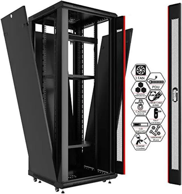 Alt view image 2 of 5 - Server Rack - Wall Cabinet - 18U Wall Mount Rack Enclosure with Fans - Audio Rack - Network Rack - 24 Inch Depth AV Cabinet - with Casters - PDU - Shelf - Locking Cabinet - Black Sysracks (4328519873)