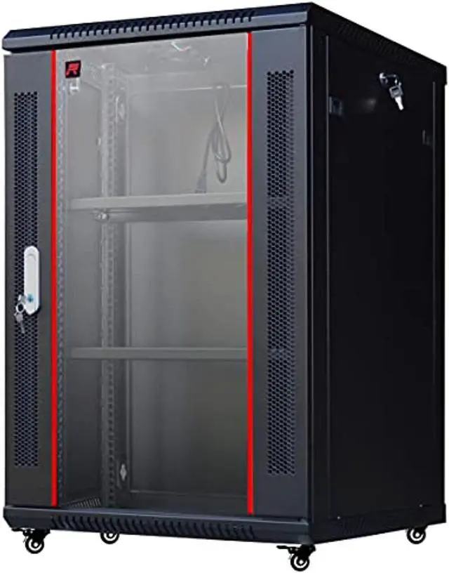 Alt view image 5 of 5 - Server Rack - Wall Cabinet - 18U Wall Mount Rack Enclosure with Fans - Audio Rack - Network Rack - 24 Inch Depth AV Cabinet - with Casters - PDU - Shelf - Locking Cabinet - Black Sysracks (4328519873)