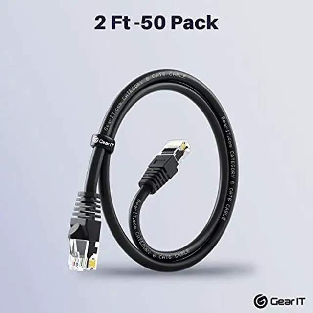 Alt view image 2 of 5 - GearIT 50-Pack, Cat 6 Ethernet Cable Cat6 Snagless Patch 2 Feet - Snagless RJ45 Computer LAN Network Cord, Black - Compatible with 48 Port Switch POE Rackmount 48port Gigabit (2CAT6E-BLACK-50PK)