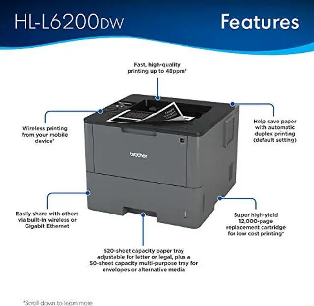 Alt view image 2 of 5 - Brother HL-L6200DW Wireless Monochrome Laser Printer with Duplex Printing ( Dash Replenishment Ready) (HLL6200dW)