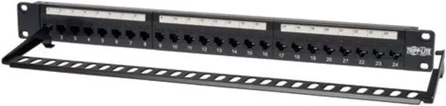 Alt view image 3 of 5 - Tripp Lite 24-Port Cat6 / Cat5 Ethernet Patch Panel, Feedthrough Patch (RJ45 to RJ45), 1U Rackmount, Cable Management Bar, (N254-024) (N254-024)