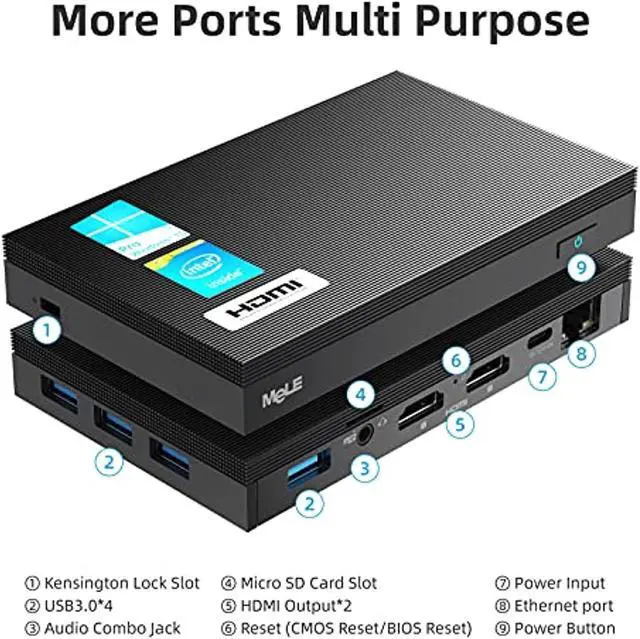 Alt view image 4 of 4 - MeLE Quieter2Q Fanless Mini PC Window11 Pro Celeron J4125 8GB/256GB Small Desktop Computer Support M.2 SSD up to 4TB, Dual HDMI 4K Output, BT4.2, 2.4G/5.8G Wi-Fi, USB, Ethernet Port,  (9PM-8G71681-PE)