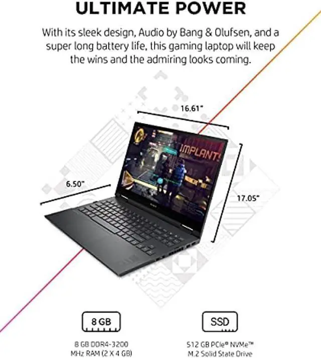 Alt view image 5 of 7 - HP Omen 15.6" Laptop Computer - AMD Ryzen 7 5800H Processor, NVIDIA GeForce RTX 3070 Graphics, 15.6" FHD IPS 144Hz Display, 16GB DDR4-3200 RAM, 1TB PCIe NVMe M.2 SSD, Windows 11 Home OS (15-en1570wm)