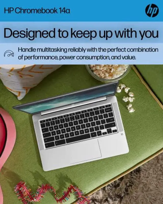 Alt view image 2 of 7 - HP Chromebook 14 Laptop, Intel Celeron N4120, 4 GB RAM, 64 GB eMMC, 14" HD Display, Chrome OS, Thin Design, 4K Graphics, Long Battery Life, Ash Gray Keyboard (14a-na0226nr, 2022, Minera (14a-na0226nr)