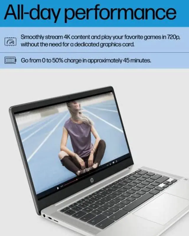 Alt view image 4 of 7 - HP Chromebook 14 Laptop, Intel Celeron N4120, 4 GB RAM, 64 GB eMMC, 14" HD Display, Chrome OS, Thin Design, 4K Graphics, Long Battery Life, Ash Gray Keyboard (14a-na0226nr, 2022, Minera (14a-na0226nr)