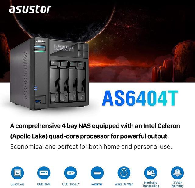 Alt view image 2 of 5 - Asustor AS6404T 4 Bay NAS + Free exFAT License, 1.5GHz Quad-Core, 8GB RAM, Network Attached Storage, Home or Business Data Media Server (Diskless)
