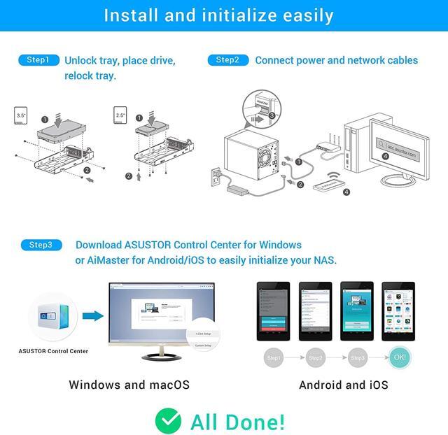 Alt view image 3 of 5 - Asustor AS6404T 4 Bay NAS + Free exFAT License, 1.5GHz Quad-Core, 8GB RAM, Network Attached Storage, Home or Business Data Media Server (Diskless)