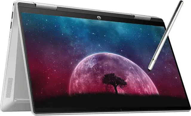 Main image of 2022 HP Pavilion x360 2-in-1 14" Touchscreen Laptop, 12th Gen Intel 10-Core i5-1235U, Intel Iris Xe Graphics, 8GB DDR4 RAM, 512GB PCIE SSD, Fingerprint, Backlit KB, Stylus Pen, Win 11 Home, Silver