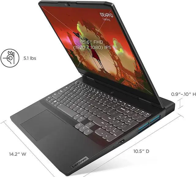 Alt view image 3 of 5 - Lenovo - 2022 - IdeaPad Gaming 3 - Gaming Laptop Computer - 15.6" FHD - 120Hz - AMD Ryzen 5 6600H - 8GB DDR5 RAM - 256GB SSD - NVIDIA RTX 3050 Graphics - Windows 11 Home - Free 3-Month Xb (82SB0001US)