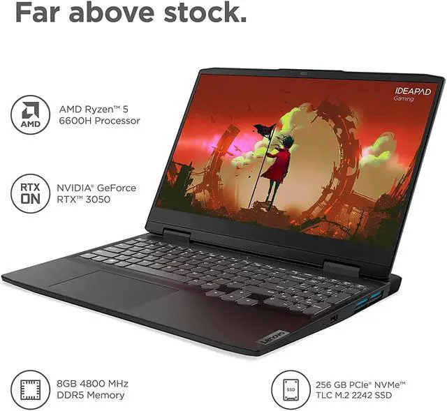 Alt view image 2 of 5 - Lenovo - 2022 - IdeaPad Gaming 3 - Gaming Laptop Computer - 15.6" FHD - 120Hz - AMD Ryzen 5 6600H - 8GB DDR5 RAM - 256GB SSD - NVIDIA RTX 3050 Graphics - Windows 11 Home - Free 3-Month Xb (82SB0001US)