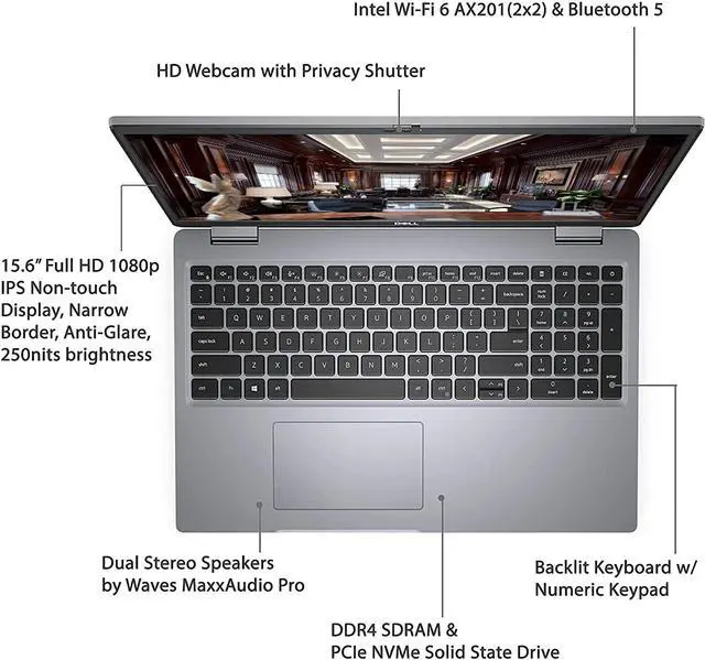 Alt view image 3 of 5 - Dell Latitude 5520 Business Laptop, 15.6" FHD Display, Intel Core i5-1145G7 vPRO, 16GB RAM, 1TB SSD, IR Camera, HDMI, Backlit Keyboard, Wi-Fi 6, RJ-45, Thunderbolt 4, Windows 11 Pro