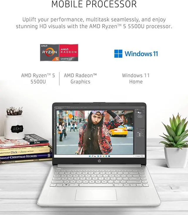 Alt view image 7 of 7 - HP 14 Laptop, AMD Ryzen 5 5500U, 8 GB RAM, 256 GB SSD Storage, 14-inch Full HD Display, Windows 11 Home, Thin  and  Portable, Micro-Edge  and  Anti-Glare Screen, Long Battery Life (14-fq (14-fq1025nr)