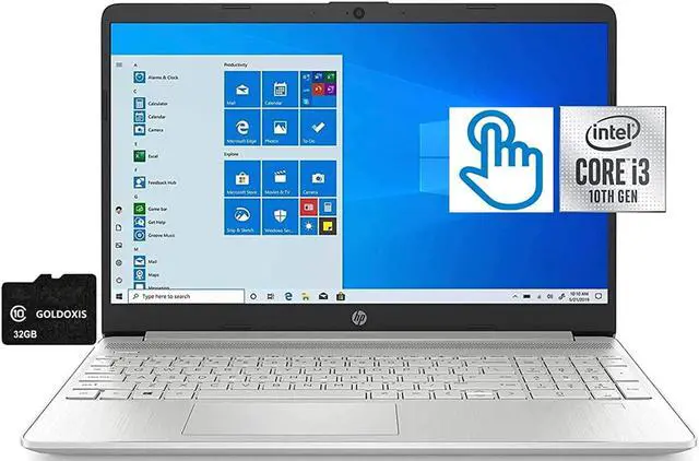 Main image of 2021 HP 15.6" Touchscreen Laptop Computer, 10th Intel Core i3-1005G1 Up to 3.4GHz (Beat i5-7200u), 8GB DDR4 RAM, 256GB SSD, 802.11ac WiFi, HD Webcam,USB-C, HDMI,Silver Windows 10 S, GOLDOXIS Card