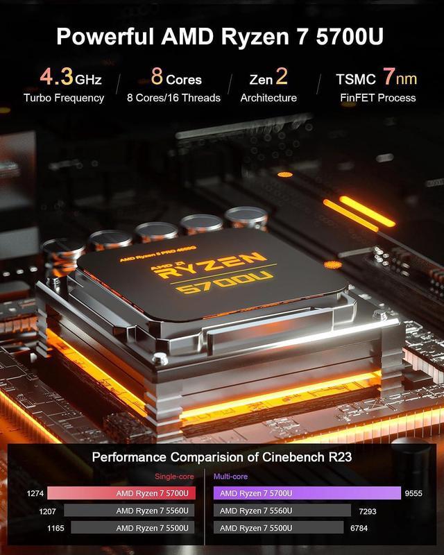 Beelink Mini PC, AMD Ryzen 7 5700U (up to 4.3GHz), 16GB DDR4 Beelink Mini PC, AMD Ryzen 7 5700U (up to 4.3GHz), 16GB DDR4