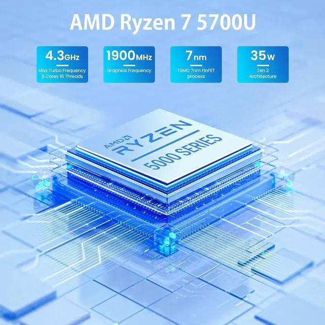 Alt view image 2 of 5 - Beelink Mini PC AMD Ryzen 7 5700U Up to 4.3GHz 8C/16T, SER5 16GB RAM 1TB SSD Graphics 8core 1900 MHz, M.2 SSD NVME 2280 Mini Computer WiFi 6/BT5.2/HDMI/DP/USB3.2,Gaming/Office