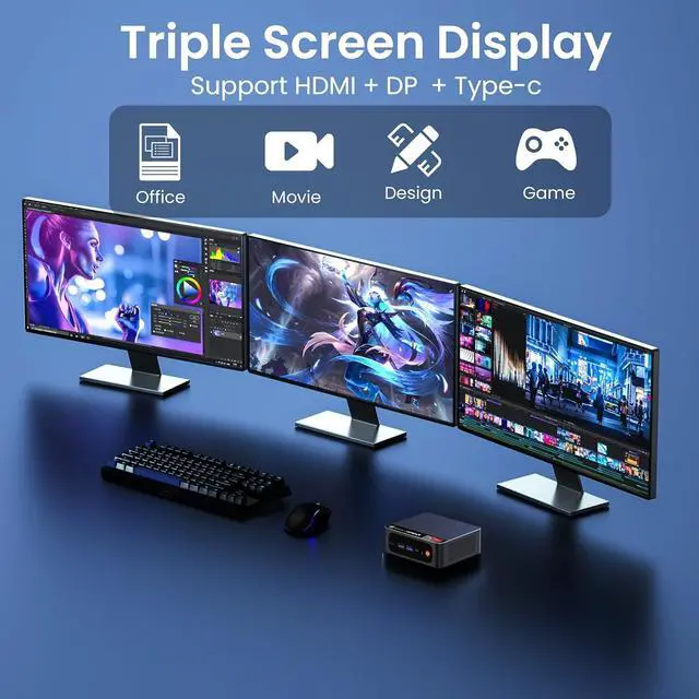 Alt view image 3 of 5 - Beelink AMD Ryzen 7 5700U Mini PC Up to 4.3Ghz, 32GB DDR4 1TB NVME 2280 SSD Mini Computers, WiFi6/BT5.2, 4K Triple Display Mini Desktop Computer