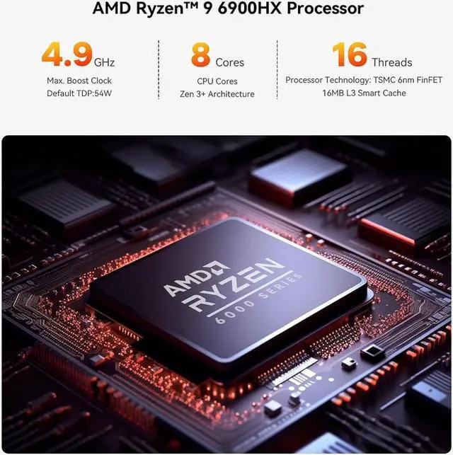 Alt view image 3 of 5 - Beelink SER6-P Gaming Mini PC, Mini Computers with AMD Ryzen 9 6900HX (8C/16T up to 4.9Ghz), 16G DDR5+500G M.2 2280 PCIe 4.0x4 SSD, WiFi 6, LAN 2.5G, 4K, BT 5.2, HDMI 2.1, DP 1.4, USB4
