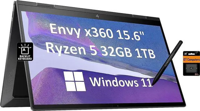 Alt view image 5 of 7 - 2022 HP Envy X360 15 2-in-1 Touchscreen (Ryzen 5 5625U, 32GB RAM, 1TB SSD, Active Stylus, IST Bag) AMD 6-Core(Beat i7-1165G7) 15.6" FHD Convertible Laptop, Backlit, Pen, Alexa, Windows 11 Home