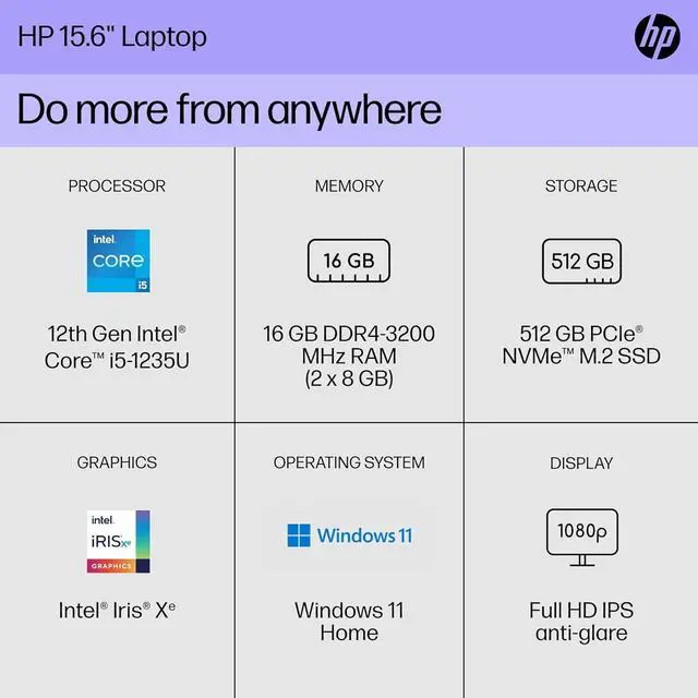 Alt view image 2 of 4 - HP 15.6 inch Laptop, FHD Display, 12th Gen Intel Core i5, 16 GB RAM, 512 GB SSD, Intel Iris Xe Graphics, Windows 11 Home, 15-dy5399nr (2023),Silver (7L8E2UA#ABA)