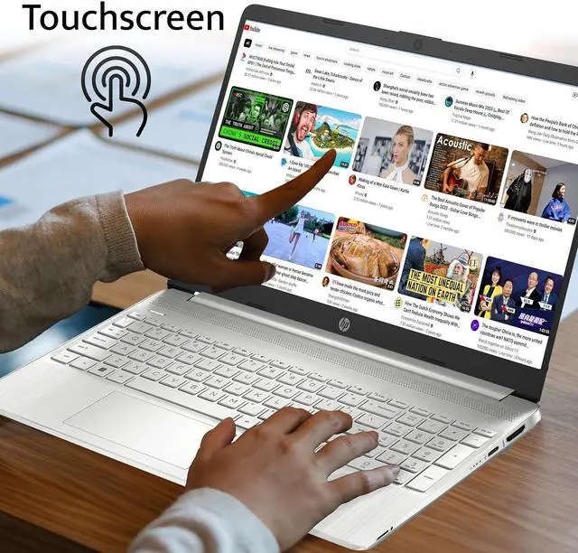 Alt view image 3 of 5 - HP 15.6" HD Touchscreen Laptop, 12th Gen Intel Core i3-1215U Processor, 8GB RAM, 256GB PCIe SSD, Intel UHD Graphics, Fingerprint Reader, HD Webcam, Windows 11, Natural Silver, 32GB Hotface USB Card