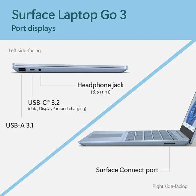 Alt view image 4 of 5 - Microsoft Surface Laptop Go 3 (2023) - 12.4" Touchscreen, Thin  and  Lightweight, Intel Core i5, 8GB RAM, 256GB SSD SSD, with Windows 11, Ice Blue Color Copilot (XK1-00059)
