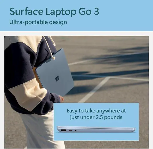 Alt view image 5 of 5 - Microsoft Surface Laptop Go 3 (2023) - 12.4" Touchscreen, Thin  and  Lightweight, Intel Core i5, 8GB RAM, 256GB SSD SSD, with Windows 11, Ice Blue Color Copilot (XK1-00059)