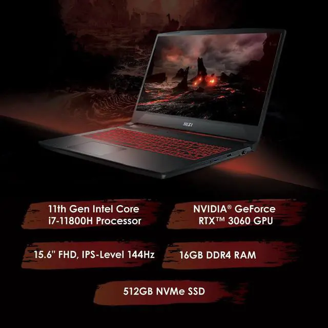 Alt view image 7 of 7 - MSI Katana GF66 15.6" 144Hz 3ms FHD Gaming Laptop Intel Core i7-11800H RTX3060 16GB 512GBNVMe SSD Win11 (11UE-617) (GF6611617)