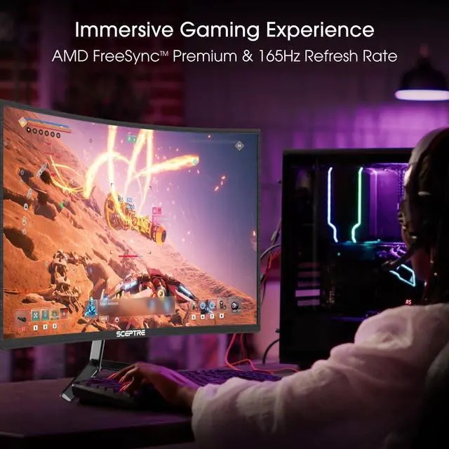 Alt view image 9 of 19 - Sceptre 24-inch Curved Gaming Monitor 1080p up to 165Hz DisplayPort HDMI 99% sRGB, AMD FreeSync Build-in Speakers Machine Black (C248B-FWT168)
