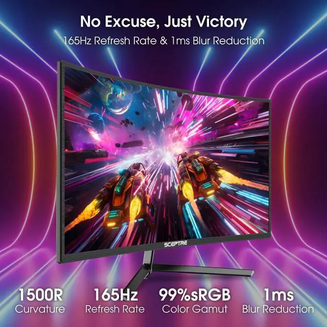 Alt view image 10 of 19 - Sceptre 24-inch Curved Gaming Monitor 1080p up to 165Hz DisplayPort HDMI 99% sRGB, AMD FreeSync Build-in Speakers Machine Black (C248B-FWT168)