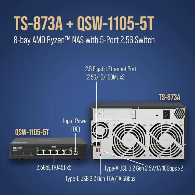 Alt view image 8 of 15 - QNAP DESKTOP 8-BAY NAS/ISCSI IP-SAN, AMD RYZEN V1000 SERIES V1500B 4C/8T 2.2 GHZ