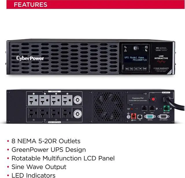 Alt view image 8 of 20 - CYBERPOWER SYSTEMS (USA), INC. PR2200RT2U SINE WAVE, 2U RACK/TOWER, 8 X NEMA 5-20R, NEMA L5-30P W/10FT CORD, USB, SERI