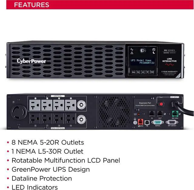 Alt view image 8 of 14 - CyberPower Smart App Sinewave PR3000RT2U 3000VA/3000W 9 Outlet Tower/Rack UPS