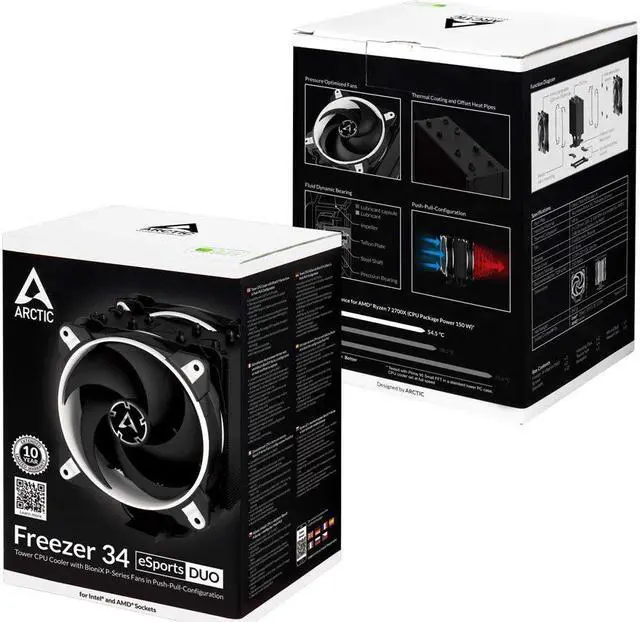 Alt view image 11 of 18 - ARCTIC Freezer 34 eSports DUO Edition - Tower CPU Cooler with Push-Pull Configuration I Silent 3-Phase-Motor and wide range of regulation 200 to 2100 RPM - Includes 2 low noise PWM 120 mm Fans – White