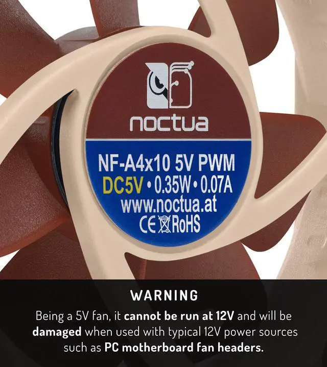 Alt view image 2 of 7 - Noctua NF-A4x10 5V PWM, Premium Quiet Fan with USB Power Adaptor Cable, 4-Pin, 5V Version (40x10mm, Brown)