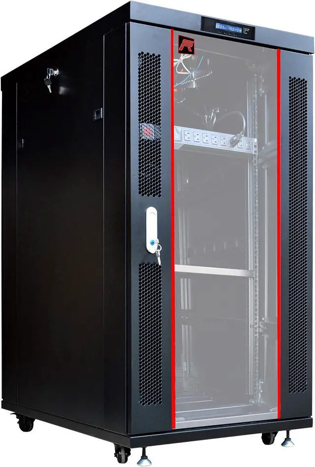 Alt view image 11 of 17 - 22U 32" Deep IT Free Standing Server Rack Cabinet Enclosure. Temperature Control System, Casters, LCD-Screen, PDU and Other Accessories Included - Over $ 150 Value