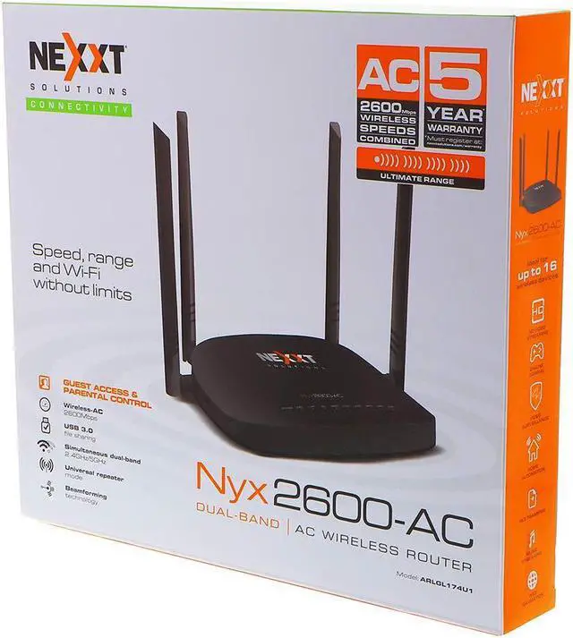 Alt view image 6 of 7 - Nexxt Solutions Wireless High Speed AC2600 Router/Repeater/WISP [NyxAC2600] 2600Mbps-Gigabit LAN- Fast Ethernet with Signal Amplifying Antenna