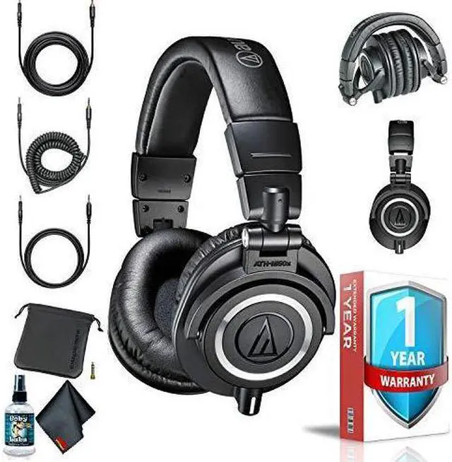 Alt view image 6 of 12 - Audio-Technica ATH-M50x Professional Studio Monitor Headphones (Black) with Carrying Case, 6Ave Cleaning Kit and 1-Year