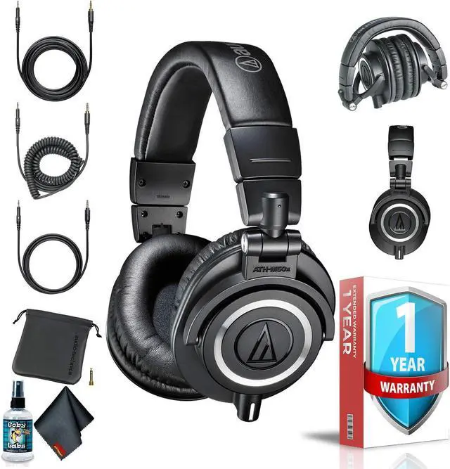 Main image of Audio-Technica ATH-M50x Professional Studio Monitor Headphones (Black) with Carrying Case, 6Ave Cleaning Kit and 1-Year